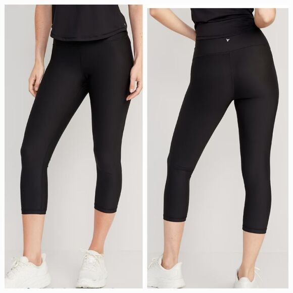 Old Navy NWT High-Waisted PowerPress Crop Leggings Black Workout Yoga Pant Small - Picture 3 of 9